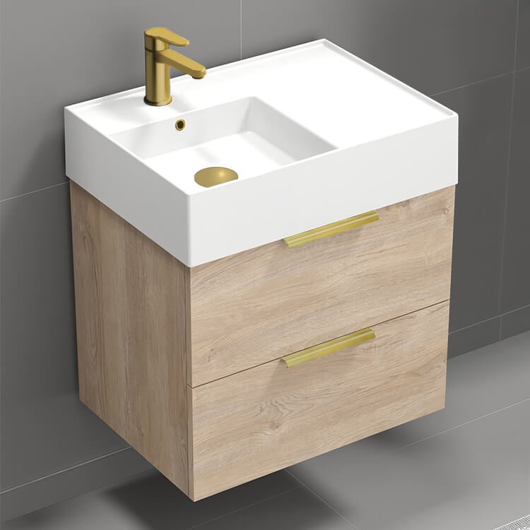 Nameeks DERIN172 Modern Bathroom Vanity, Small, Floating, 24 Inch, Brown Oak